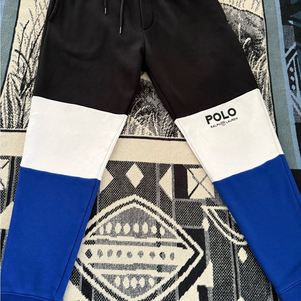 Polo Ralph Lauren Double Knit Colorblock K-Swiss Shield Black/White/Blue Joggers